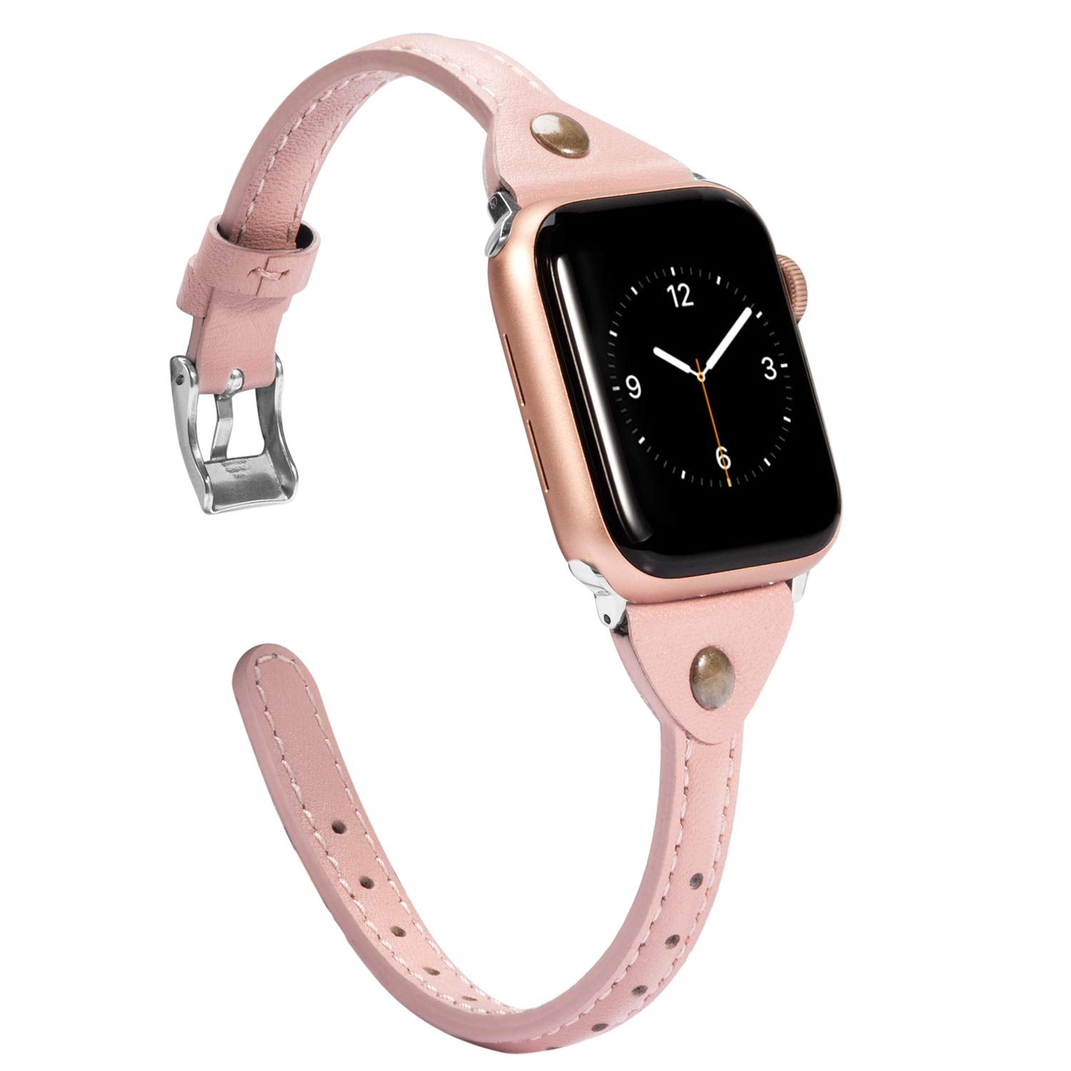 Wearlizer Womens Pink Slim Leather Compatible With Apple Watch Bands 38Mm 40Mm 41Mm For Iwatch Se Strap Wristbands Leisure Cute